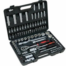 94pc 1/4" & 1/2" Socket Ratchet Screwdriver Bit Set With Case Garage Repair Tool