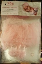 TOBY Create Baby's First Look 4 Piece Set Fur Rug, Tutu, Headband, sandals PINK