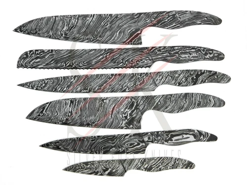 SET OF 6 Damascus steel CHEF KITCHEN BLANK BLADES KNIFE MAKING Custom Handmade