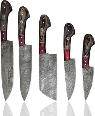 5 PCS Damascus Steel Chef Knife Set Hand Forged Kitchen Knife Set With Sheath 1