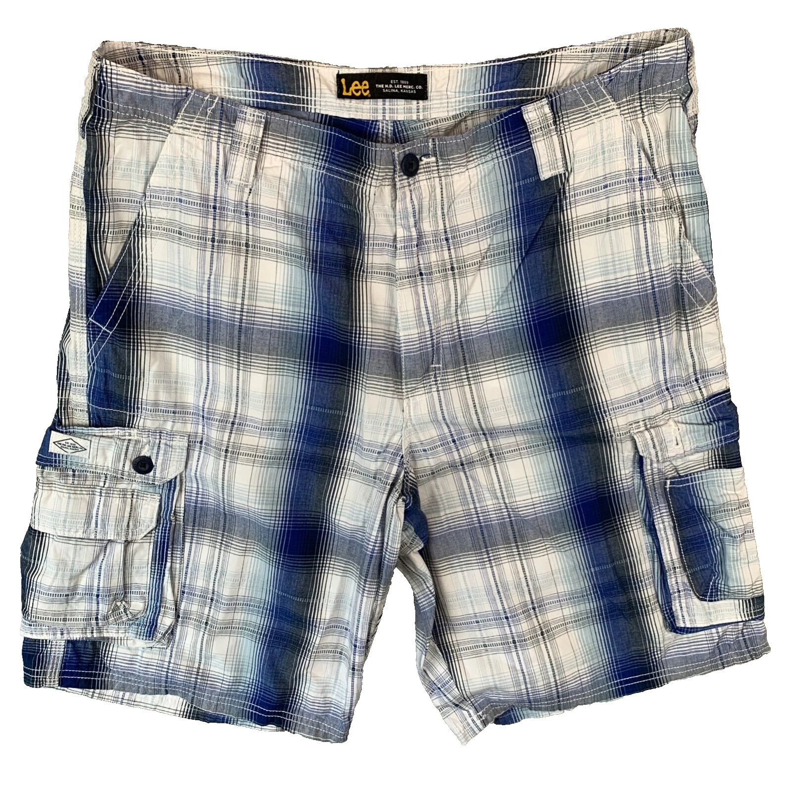 LEE Blue Check Cargo Cotton Utility Shorts Men's Size 38
