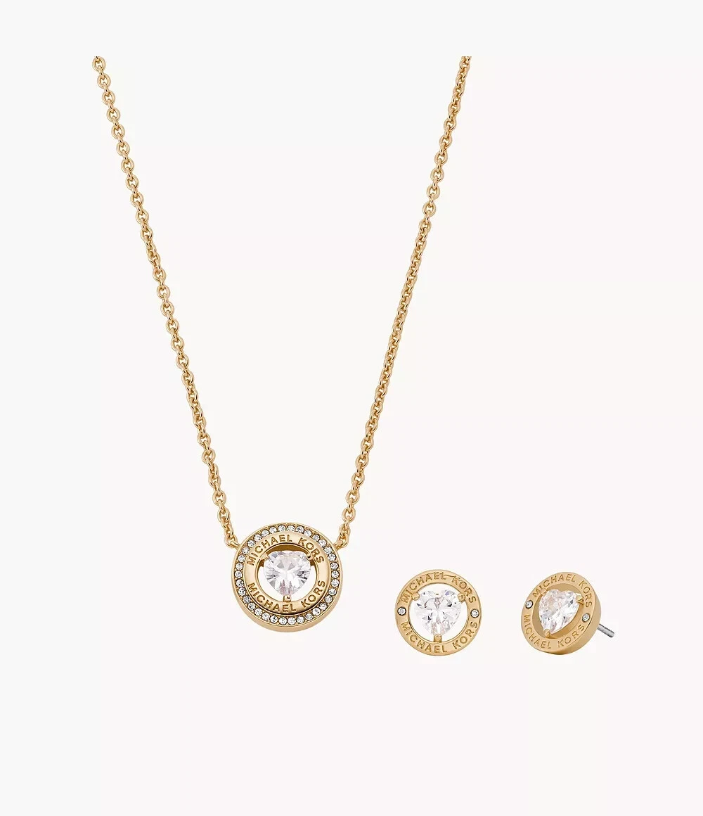 MICHAEL KORS SET COLLANA E ORECCHINI CRISTALLO A FORMA DI CUORE TONO ORO MKJ8264SET