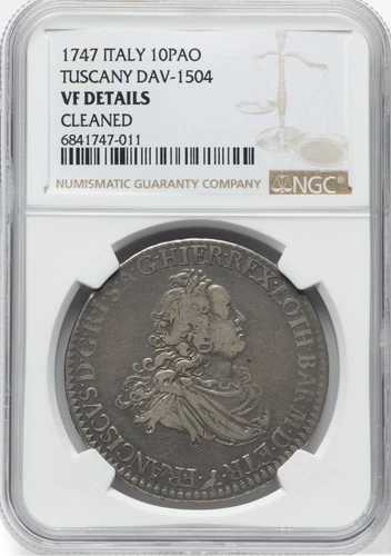 ITALY/ITALIAN STATES TUSCANY 1747 FRANCESCONE SILVER COIN, NGC CERTIFIED VF DET.