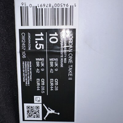 Size 10 Jordan One Take White University Red