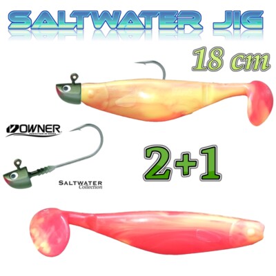 Saltwater Jig Manns Kipper Shad 18cm Hot Yellow + Owner Jighaken ( ca. 180G) 