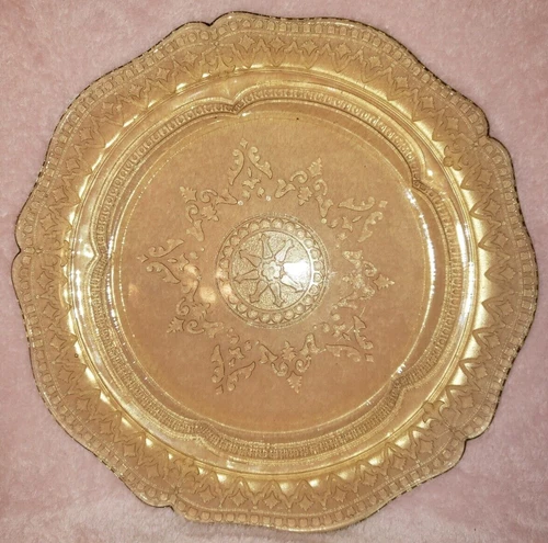 Depression Glass Plate PATRICIAN SPOKE Federal Amber Etched 11" Dinner Vintage