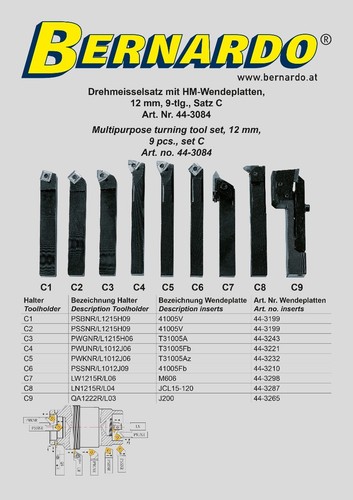 Bernardo Drehmeißelsatz mit HM-Wendeplatten, 12 mm, Satz C Meißelsatz 9-telig - Bild 3 von 3