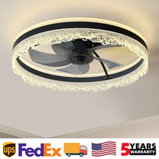 20" Flush Mount Ceiling Fan Light Modern LED Fixture kit With Remote APP Control