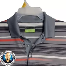 PGA Tour Mens Pro Series Polo Shirt Size L Black Gray White Red Striped