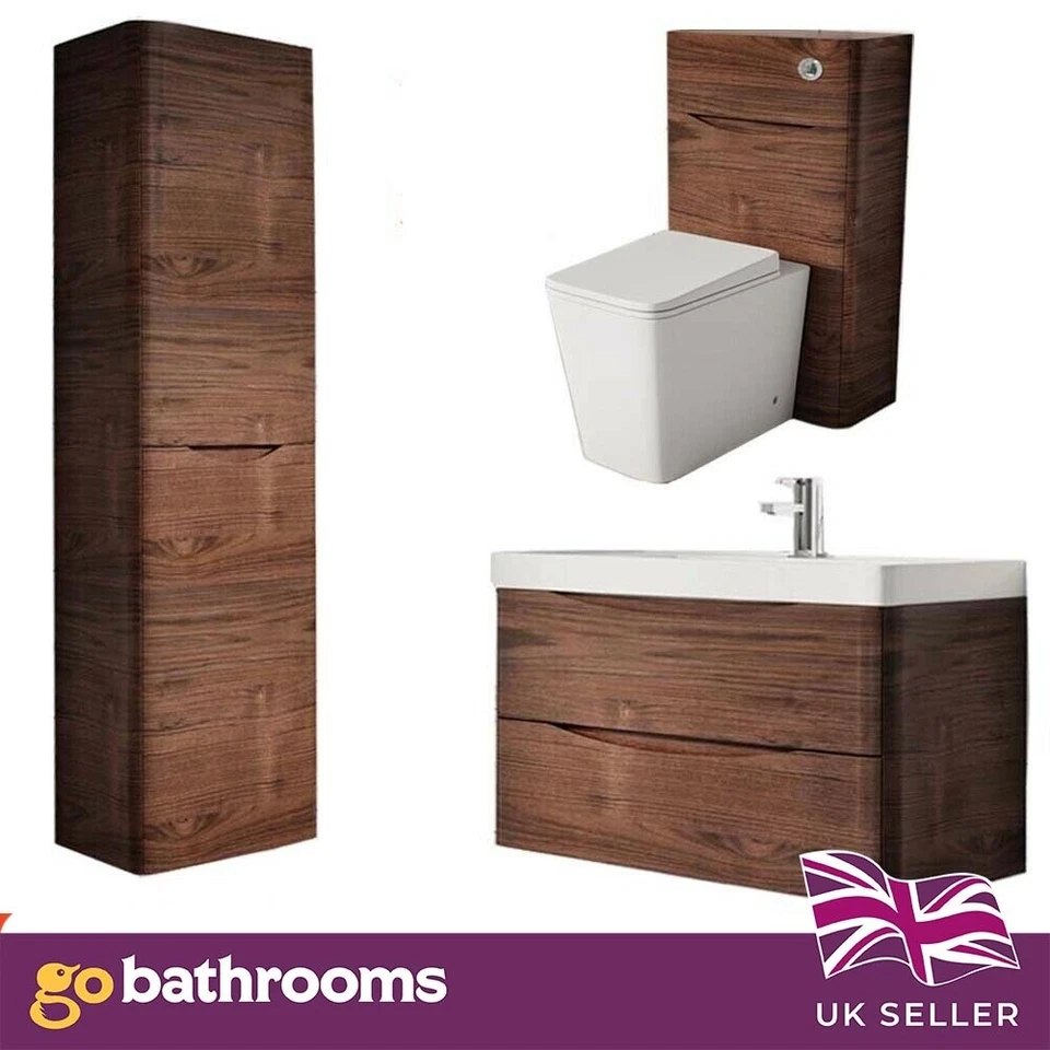 Eaton Redwood Bathroom Vanity Unit Bathroom Cabinet Wood Effect Storage Unit WC