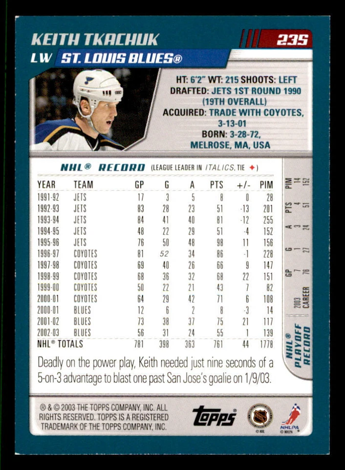2003-04 O-Pee-Chee Blue #235 Keith Tkachuk /500 (ref 237539) - Image 2 of 2