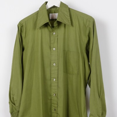 Vintage 1970s Arrow Kent Collection Shirt Mens XL Big Dagger Collar Avacado VTG