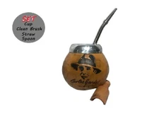 Argentina Mate Gourd Hand Made Natural Tea Cup  Straw Carlos Gardel   #10
