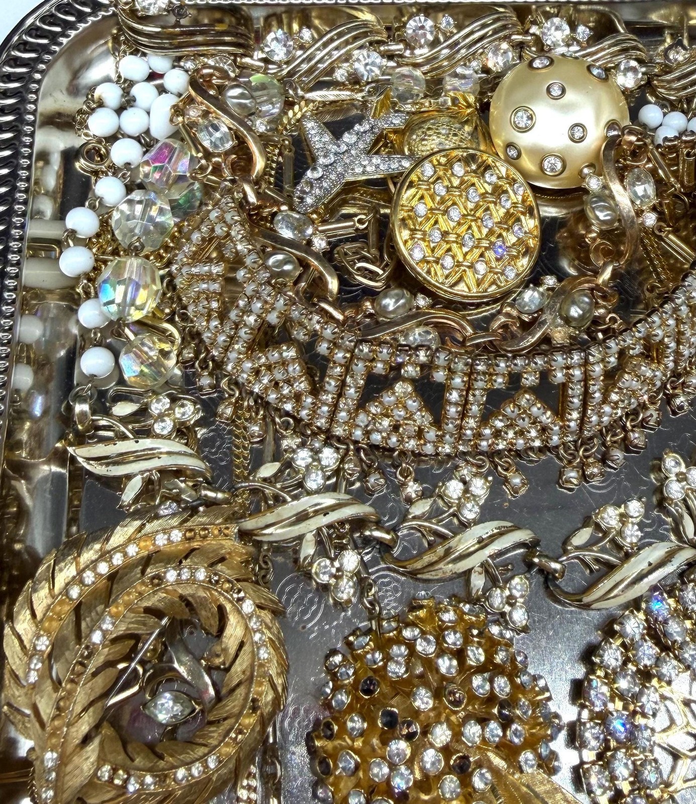 VINTAGE Gold Tone Broken Clear Rhinestone Costume Jewelry Lot Repair Brooch