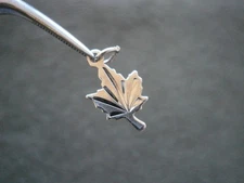 TINY Maple Leaf Vintage Flat Shiny Sterling Silver Bracelet Charm Pendant
