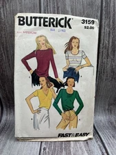 Butterick 3159 Misses Fitted Tops Round Boat V-Neck Pattern Sz M 1980 Cut