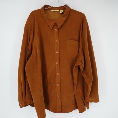 Bechamel  Faux Suede Button Up Shirt Size 3X Brown Long Sleeve Western Festival