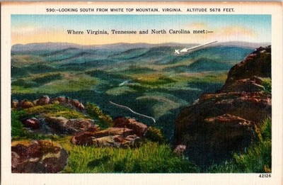 White Top Mountain VA Postcard Showing Tri-State Border Scenic View