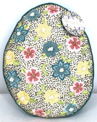 Egg Shaped Pillow Decorative Embellished Beaded Floral 16'' NWT