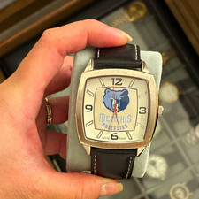 Game Time Retro Series Memphis Grizzlies Quartz Analog SS Black Leather Watch