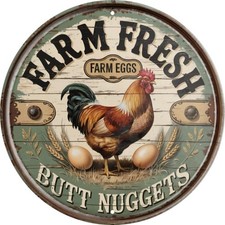 Rustic Farmhouse Metal Sign 8x8 in Round Chicken Coop Decor Vintage Farm Fresh E