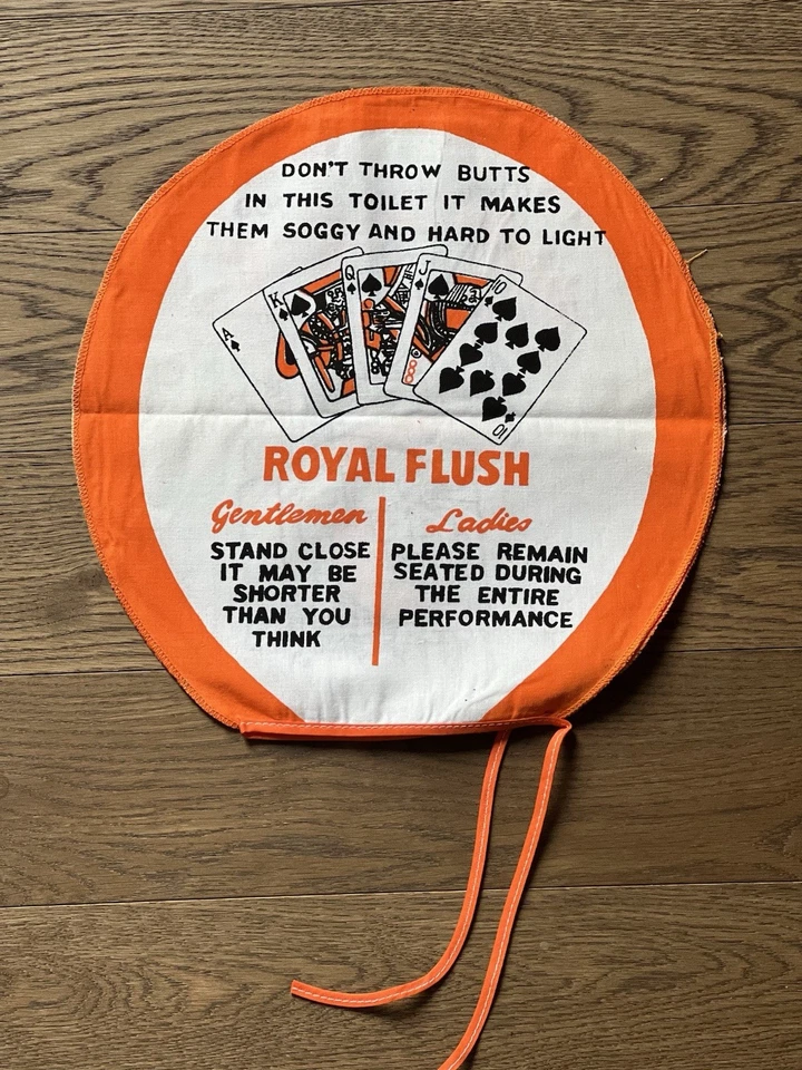 Vtg NOS 50s GOOD BYE CRUEL WORLD Orange Toilet Seat Cover Novelty “Royal Flush” - Image 2 of 4