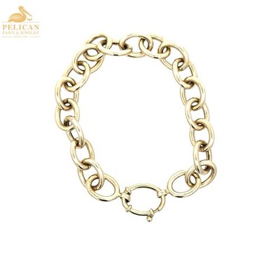 14K Gold Hollow Large Link Chain Bracelet 10.2mmx2.3mm (YUL) (PSH041565)