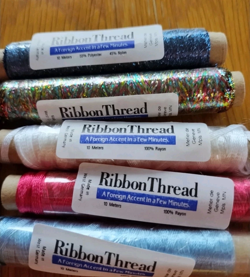 VTG West Germany Rayon Ribbon Thread Lot- Mixed Colors -10 spools-10m--#B - Image 3 of 3