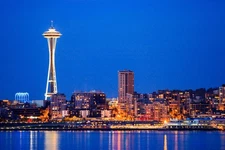 Downtown Seattle Skyline at Night Space Needle Photo Laminated Poster 36x24