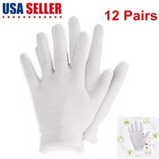 Professional White Soft Cotton Work Gloves Jewelry Coin Silver Handling 12 Pairs