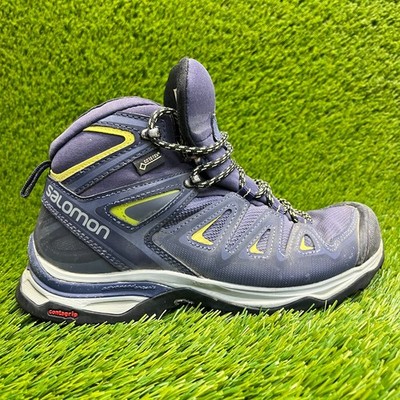 Salomon X-Ultra 3 Mid GTX Womens Size 6 Dark Blue Yellow Outdoor Hiking Boots