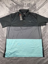 Under Armour Men's Playoff Golf Polo Black/Gray/Aqua Short Sleeve Size XL w/FLAW