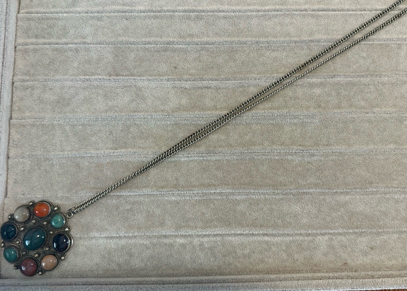 Vtg Multi Gemstone Stone Round Statement Pendant … - image 6