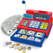 Calculator Cash Register - 103 Pcs Toy Cash Register, Microphone, Credit Card...