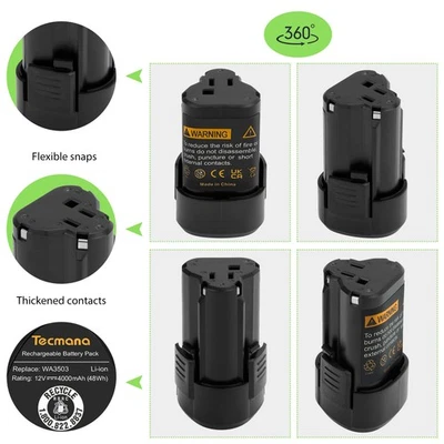 TECMANA 12V 4000mAh Li-ion Akku für Worx WA3503 WA3504 WA3505 WA3509 WX125 WX673 WX677