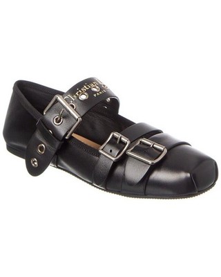 DIOR Punk Calfskin Leather Buckled Strap Flat Ballerina Ballet Shoes Black $1250