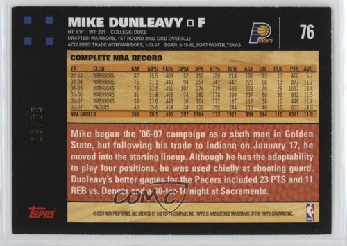 2007-08 Topps Copper /50 Mike Dunleavy Jr Mike Dunleavy #76 - Zdjęcie 2 z 4