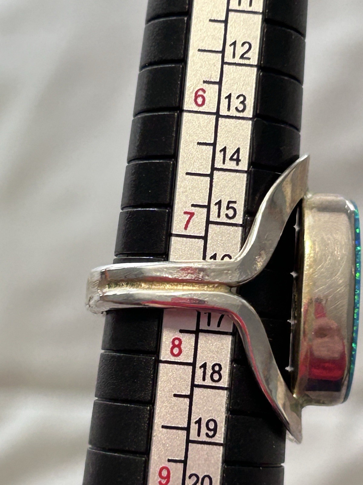 Lab Created Blue Fire Opal Silver Statement Ring … - image 8