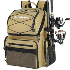 PLUSINNO Fishing Backpack with Rod Holders & Cooler 45L Large Water-Resistant