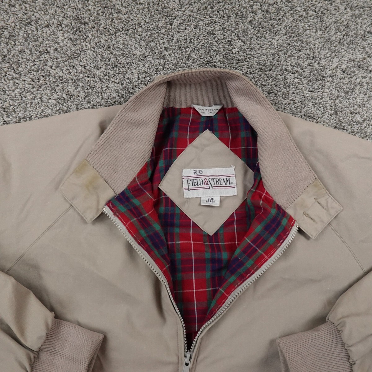 VTG Field Stream Jacket Mens L Beige Plaid Lined Chin Strap VTG Field Stream Jacket Mens L Beige Plaid Lined Chin Strap