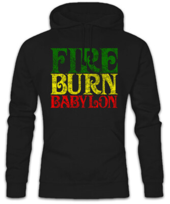 Fire Burn Babylon Hoodie Kapuzenpullover Rasta Reggae Jamaika Afrika Rastafari