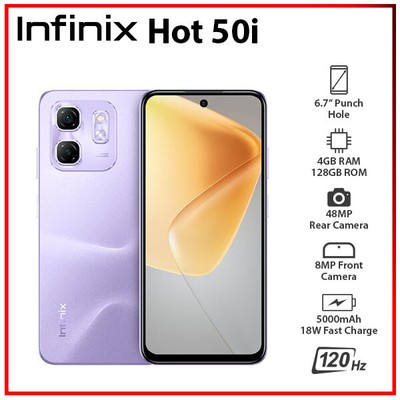 (New&Unlocked) Infinix Hot 50i 4GB+128GB PURPLE Dual SIM Android Cell Phone