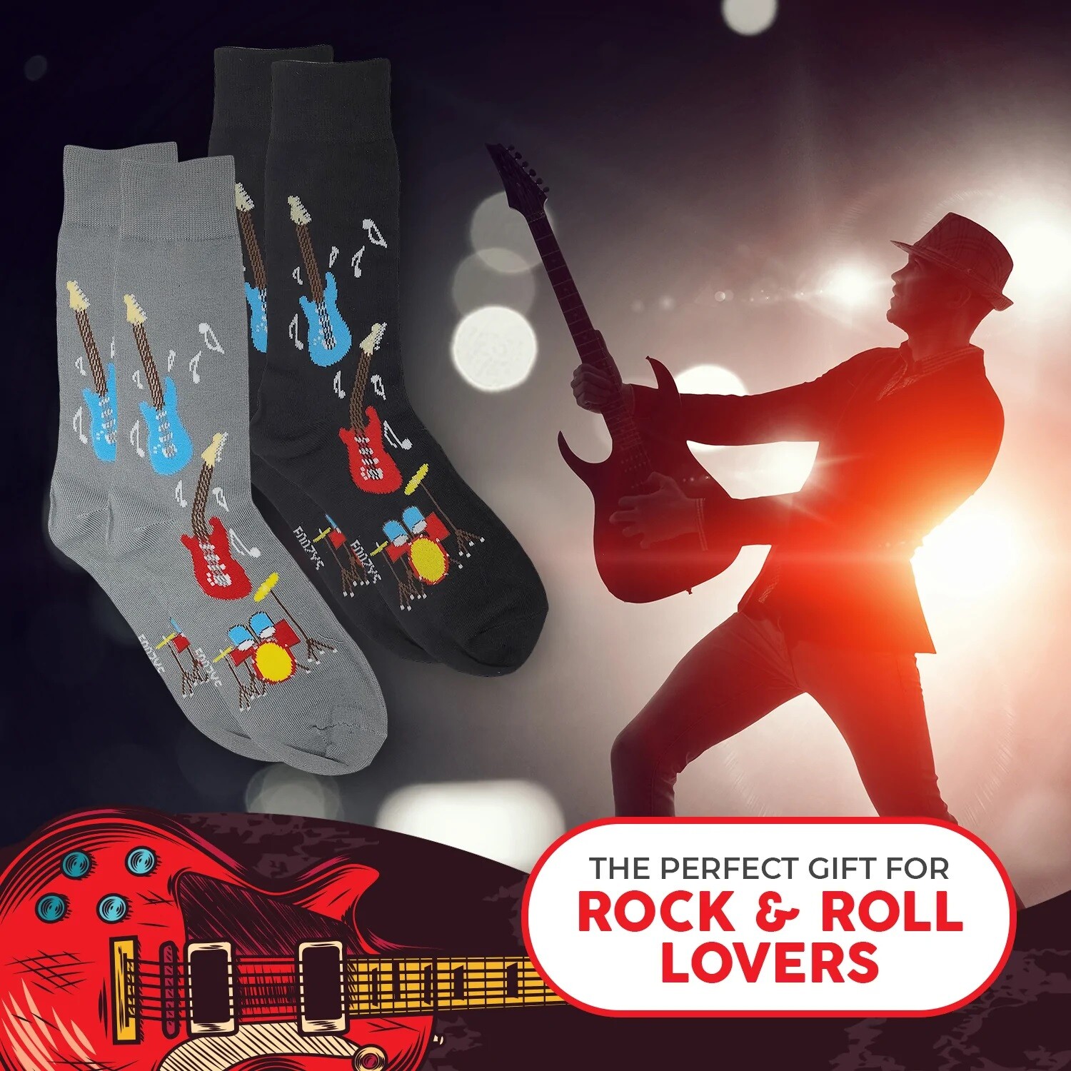 Rock & Roll Electric Guitar Drums Music Band Sound 2 Pairs Foozys Men's Socks eBay