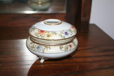 Hand Painted Nippon Footed Hair Receiver Flowers with Gold Edge