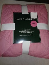 LAURA ASHLEY 3-Piece KING Quilt Set SOLID CYNDIE STITCH - Dusty rose