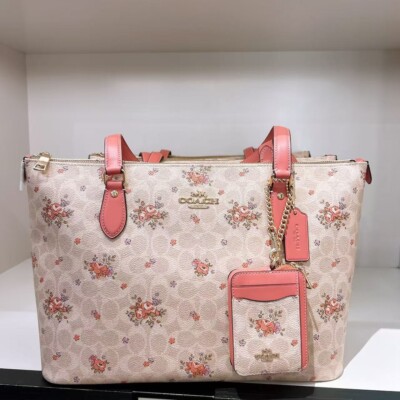 NWT Coach Gallery Tote Bag/Zip Card Case With Floral Print