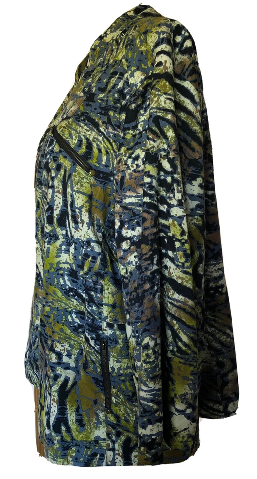 Chaqueta Blazer Años 90 Múltiples Cremallera Completa Mujer’s 3X Verde Azul Marino Abstracto Carrera Ciudad Foto 2 de 4