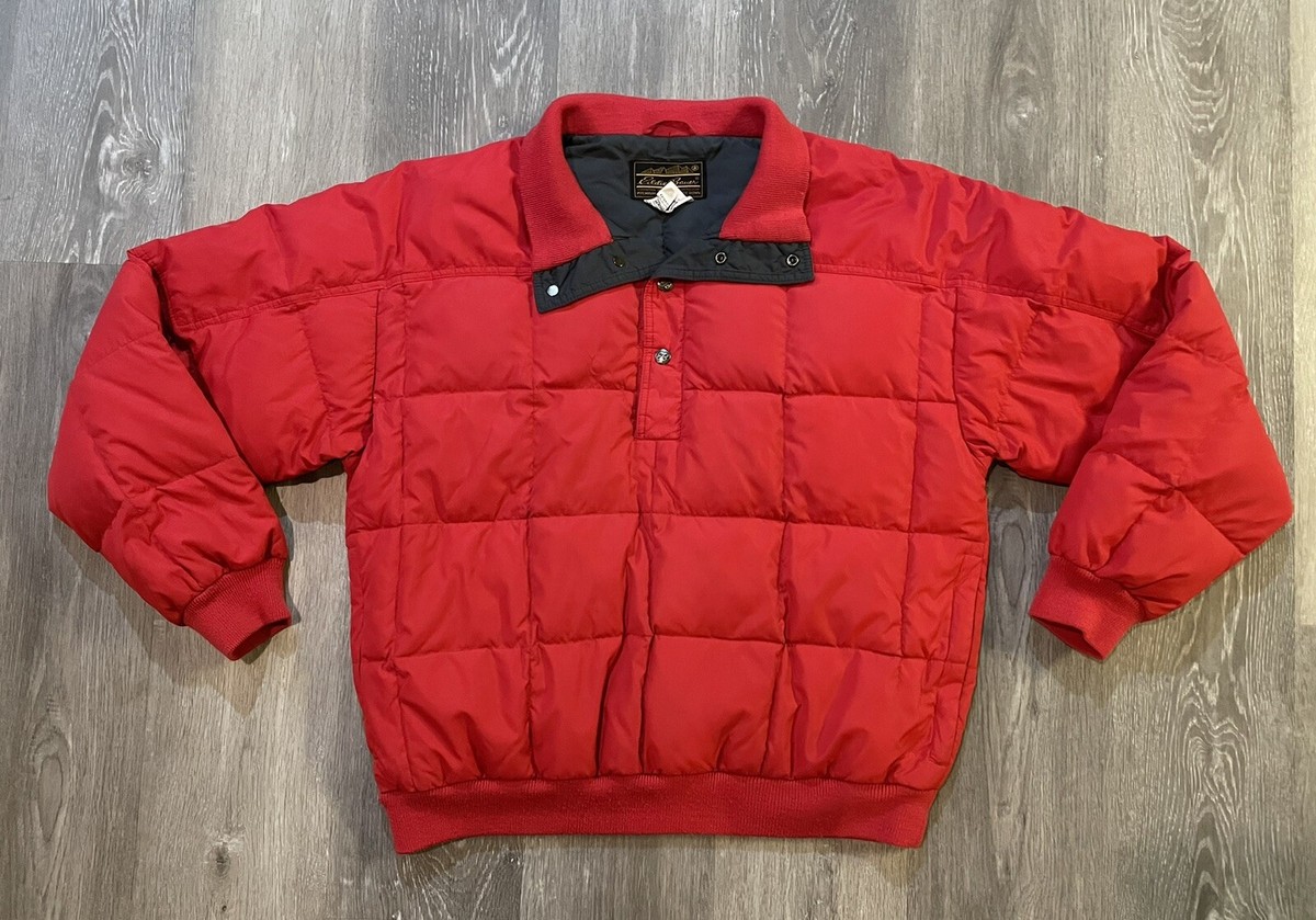 Vintage 80s Eddie Bauer Red Goose Down 1/4 Snap Pullover