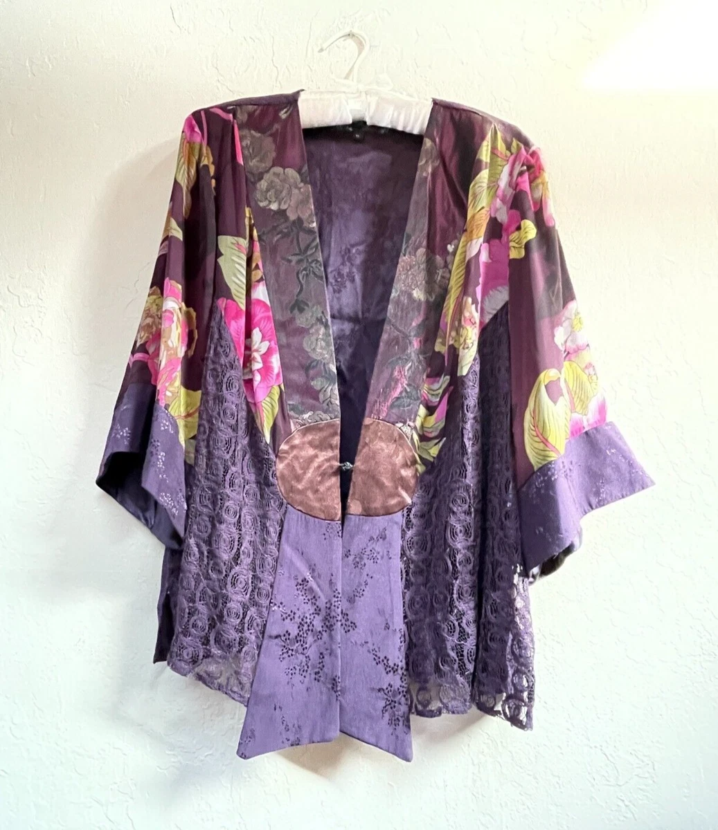 Spencer Alexis Lace Chiffon Frog Knot Kimono Cardigan Jacket Top