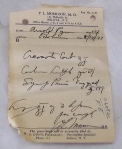 ANTIQUE 1933 HAND WRITTEN PRESCRIPTION SYRUP P. L. MORRISON M. D. BOLIVAR, NY